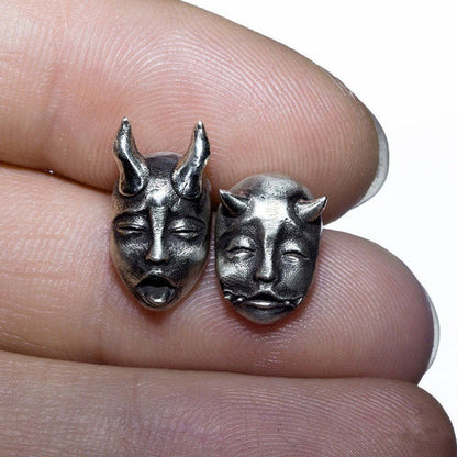 sengpan  gifts for men Gothic Horned Demon Baby Face Stud Earrings Vintage Devil Prajna Skull Earrings Unisex Biker Punk Evil Studs Jewelry