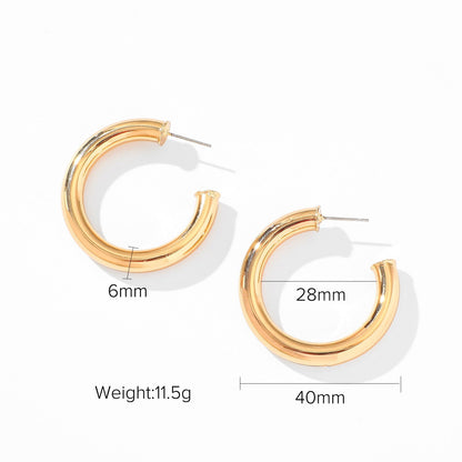 sengpan INS Gold Color Brass Hoop Huggies Earrings Small Large Circle Hoops CC Shape Statement Earrings Women Girls Unique Metal Jewelry