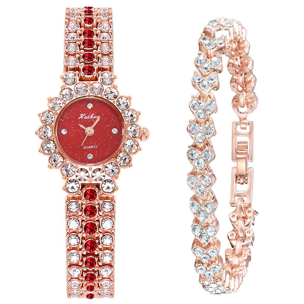 sengpan Christmas wishlist 2pcs/Set Luxury Women Watches Fashion Ladies Quartz Diamond Wristwatch Elegant Rose Gold Female Bracelet Watches New Reloj Muje