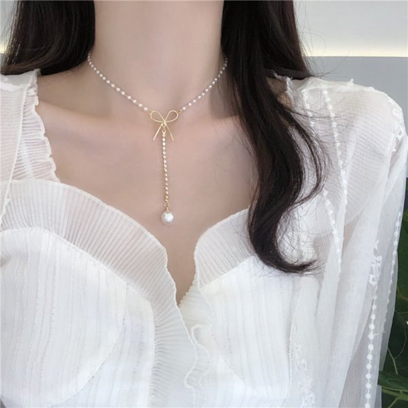 sengpan bridal jewelry set for wedding Elegant Imitation Pearl Daisy Choker Necklace For Women Flower Pendant Beads Neck Short Chain Female Summer Boho Jewelry Gifts