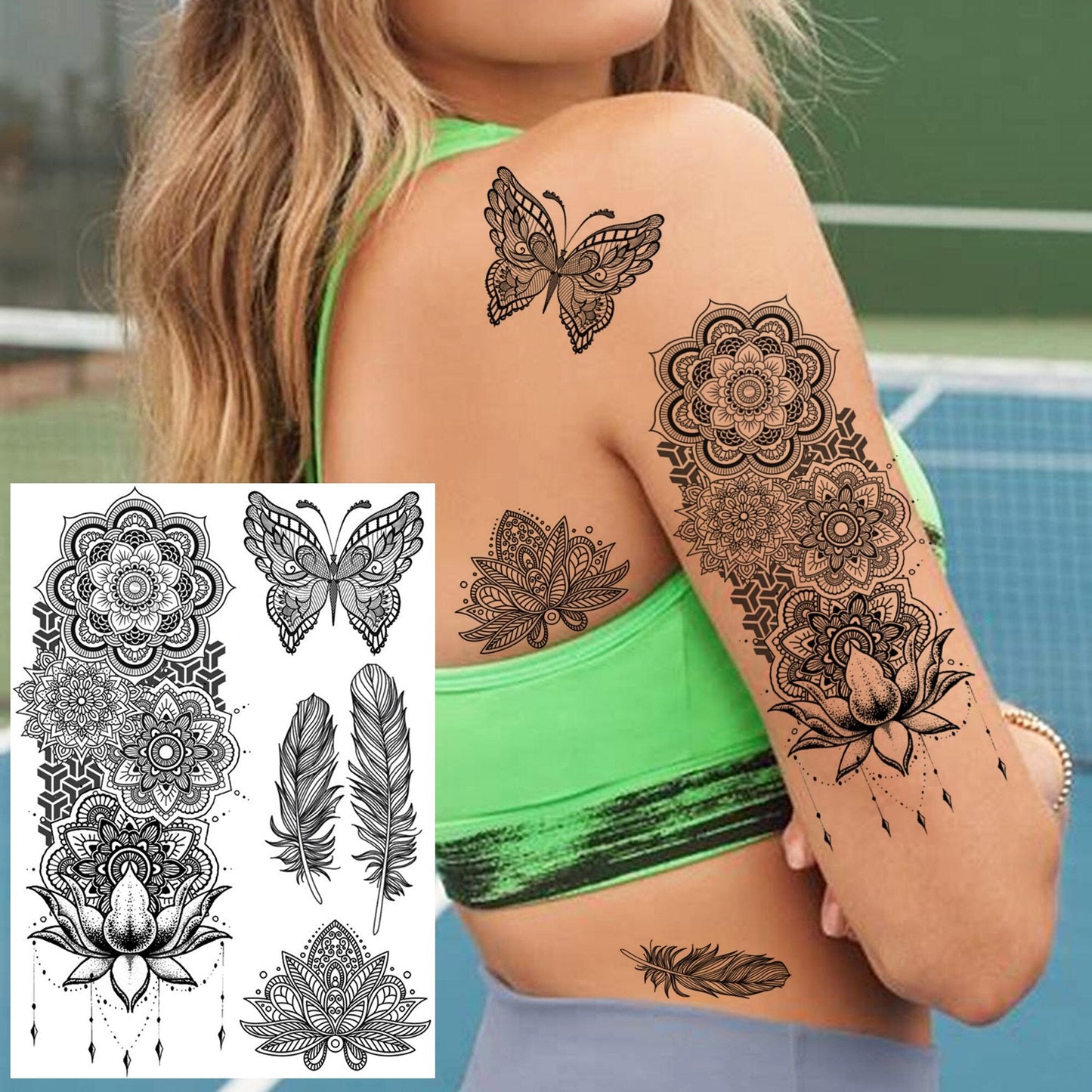 sengpan western jewelry for women Black Henna Lace Temporary Tattoos Sticker For WOmen Butterfly Moth Mehndi Flower Fake Tatoo Sticker Feather Flora Tatoo