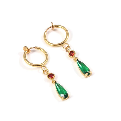 sengpan Moving Castle Earrings Howl Drop-Shaped Green Crystal Clip Earrings for Women Jewelry Temperament Accessories Gift