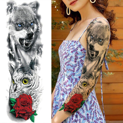 sengpan western jewelry for women Sexy Wolf Full Flower Arm Temporary Tattoo Stickers For Men Body Art Sleeve Tattoo Decals Girl Women Waterproof Tatoo Fox Legs