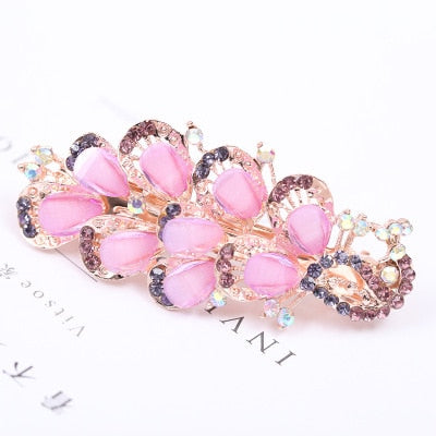 sengpan Barrette For Women Girl Rhinestone Crystal Big Hair Clip Hairpin Rose Peacock Flower Floral Head Accessories Wholesale