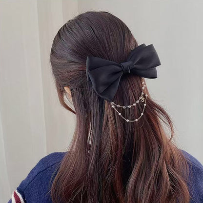 sengpan New Bow Pearls Chain Barrettes Hairpins For Women Rhinestone Spring Hair Clips Ribbon Headband Ponytail Hair Accessories