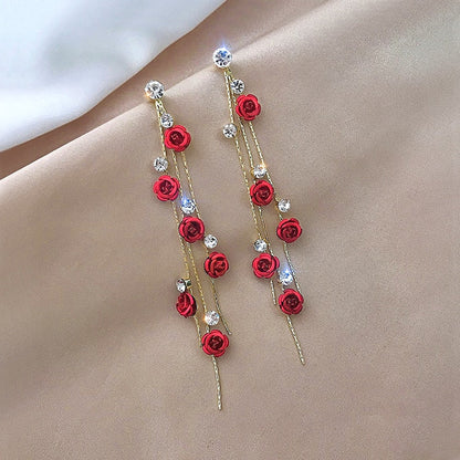 sengpan South Korea web celebrity super fairy temperament elegant Hyun fashion fashion earrings delicate purple flowers rose earrings