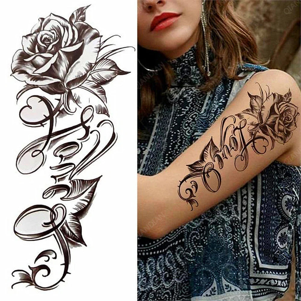 sengpan Black Flower Rose Waterproof Temporary Bird Snake Sexy Body Arm Leg Gem Henna Tattoo Fashion Big Fake Sleeve Sticker