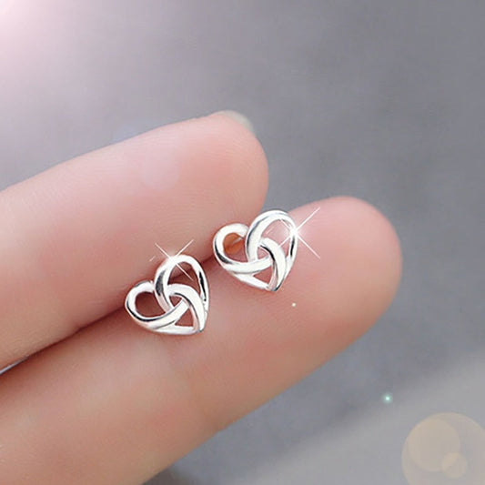 sengpan Small Heart Knot Earrings Silver Plated  Simple Elegant Girls Earrings Jewlery Gift for Valentine's Day Birthday