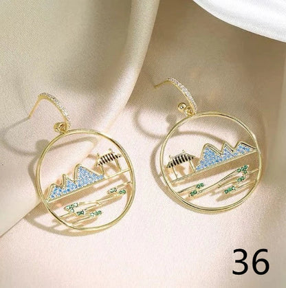 sengpan Chinese Style Pavilion Pearl Drop Earrings Fashion Vintage Dangle Bohemian Earrings for Women Ethnic Party Earrings Jewelry