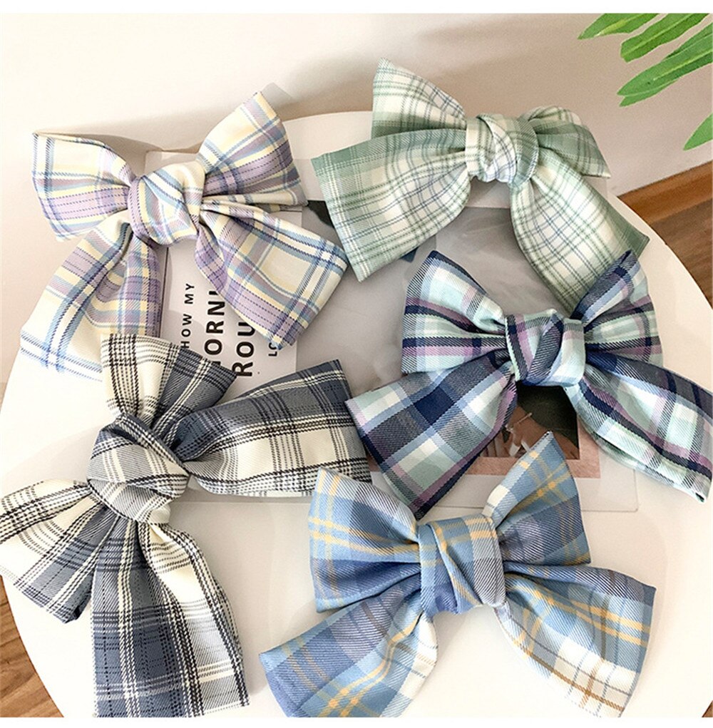 sengpan Women Girl Big Plaid Bow knot Tie Barrette Hair clips Hairpins Fashion Korean Lady Head wear Accessories Wholesale Gifts Party