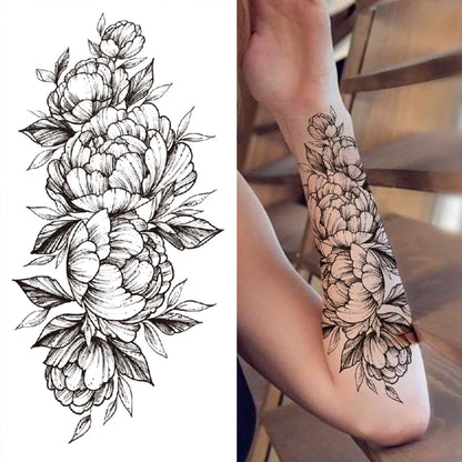 sengpan Death Skull Flower Temporary Tattoo For Women Girls Snake Bird Peony Tattoo Sticker Black Fake Blossom Sexy Tatoo Transfer Adult