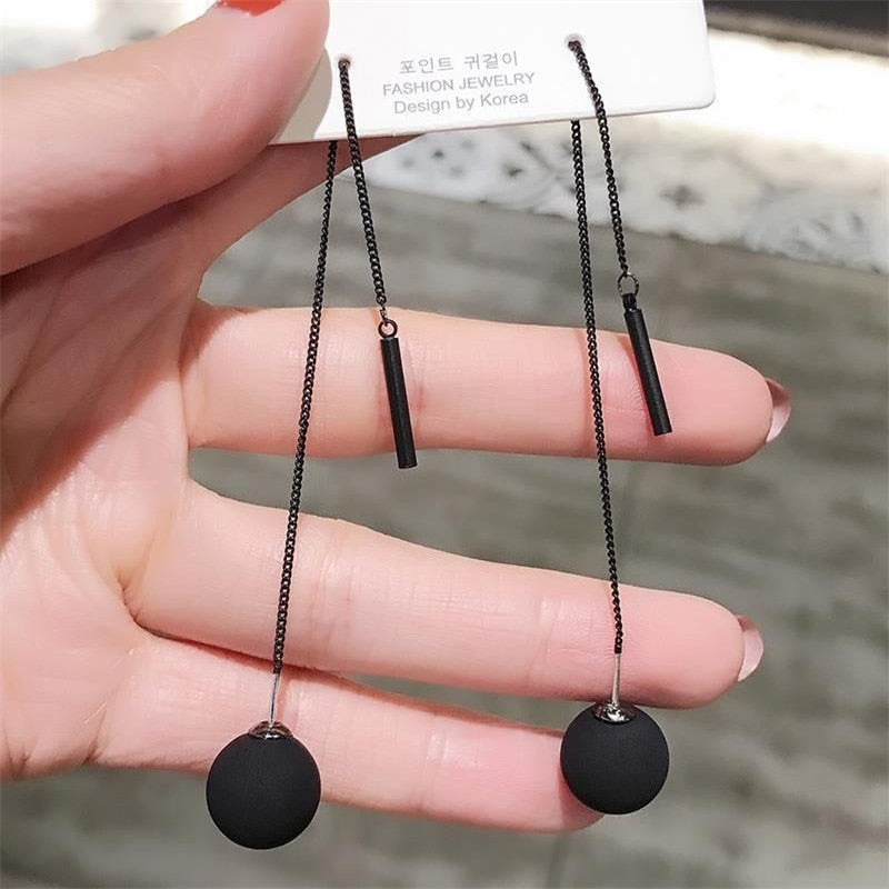 sengpan Christmas gifts ideas Long Tassels Earring Black Joker Contracted Metal Ball Drop Earrings Women Temperament Fashion Jewelry