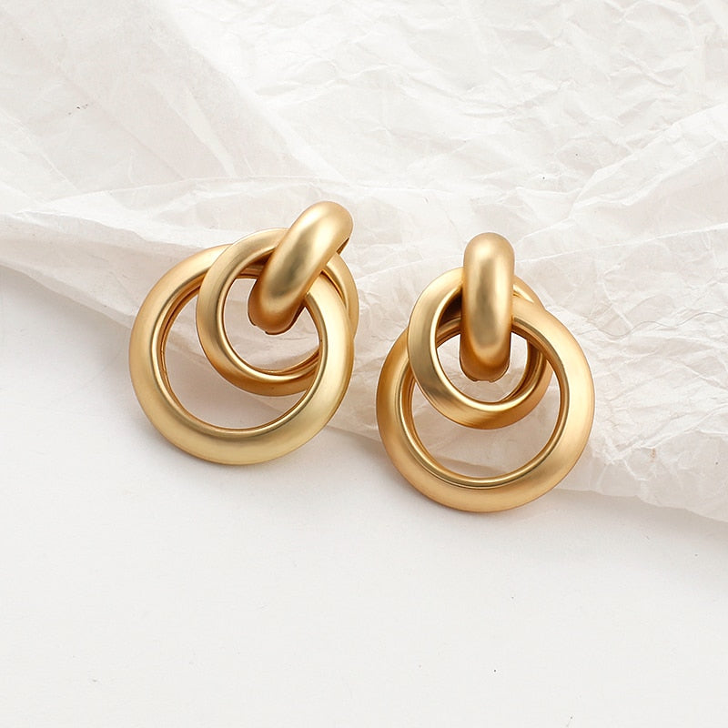 sengpan New Matte Gold Color Earrings for Women Multiple Trendy Round Geometric Twist Drop Earring Fashion Statement Jewelry