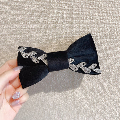 sengpan Velvet Barrette for Women Girl Black Bow Knot Rhinestone Hairpin Fashion Hair Accessories Wholesale