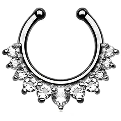 sengpan 1/2Piece Stainless Steel Fake Nose Piercing Septum Jewelry Crystal Zircon Fake Septum Piercing Ring Nose Rings for Women