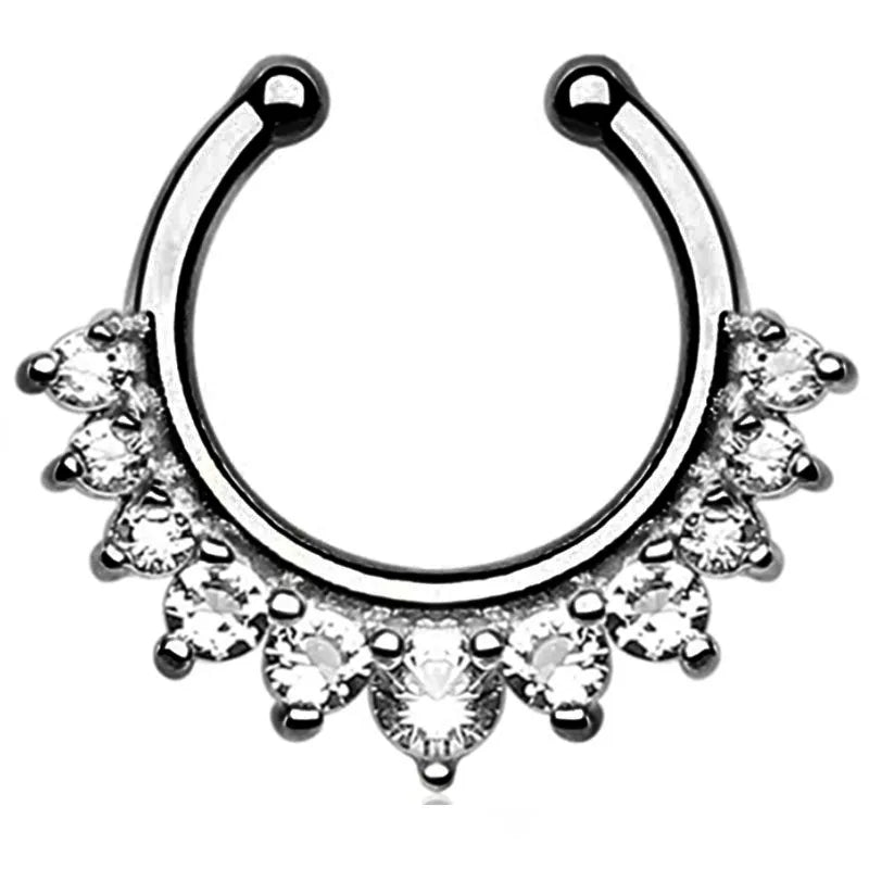 sengpan 1/2Piece Stainless Steel Fake Nose Piercing Septum Jewelry Crystal Zircon Fake Septum Piercing Ring Nose Rings for Women