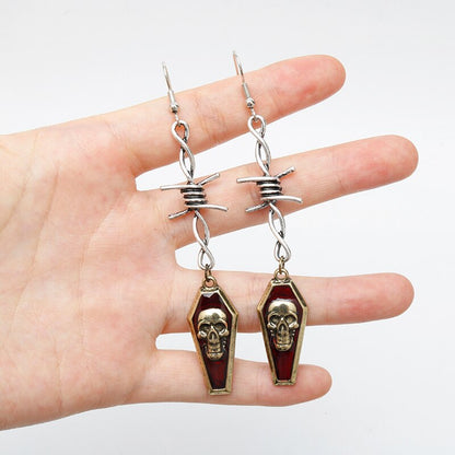 sengpan Christmas gifts for her Cross Dangle Earrings For Women Vintage Goth Statement Big Long Skull Ear Drop Fashion Jewelry Gothic Accessories