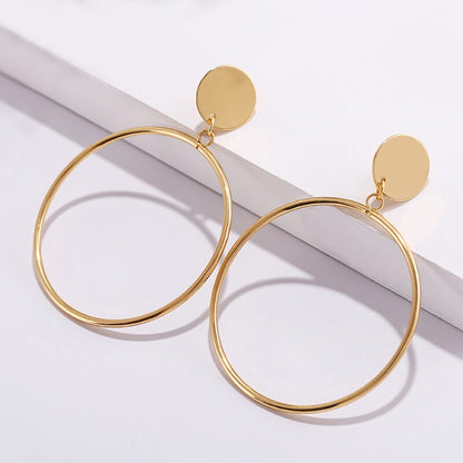 sengpan Simple Hollow Fashion Gold Color Clip on Earrings Geometric Big Round Ear Clips Without Piercing for Women Earrings Jewelry