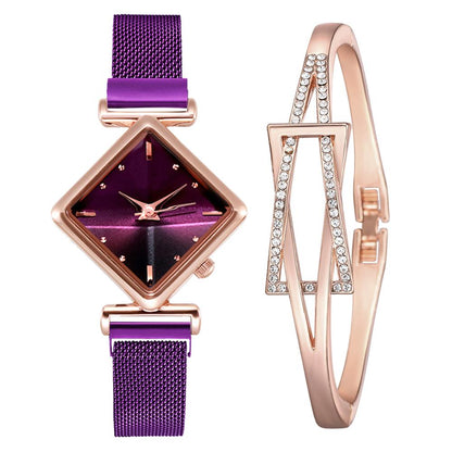 sengpan Christmas wishlist Luxury Bracelet Watches For Women Simple Purple Magnetic Square Dial Belt Dress Quartz Clock Ladies Wrist Watch Relogio