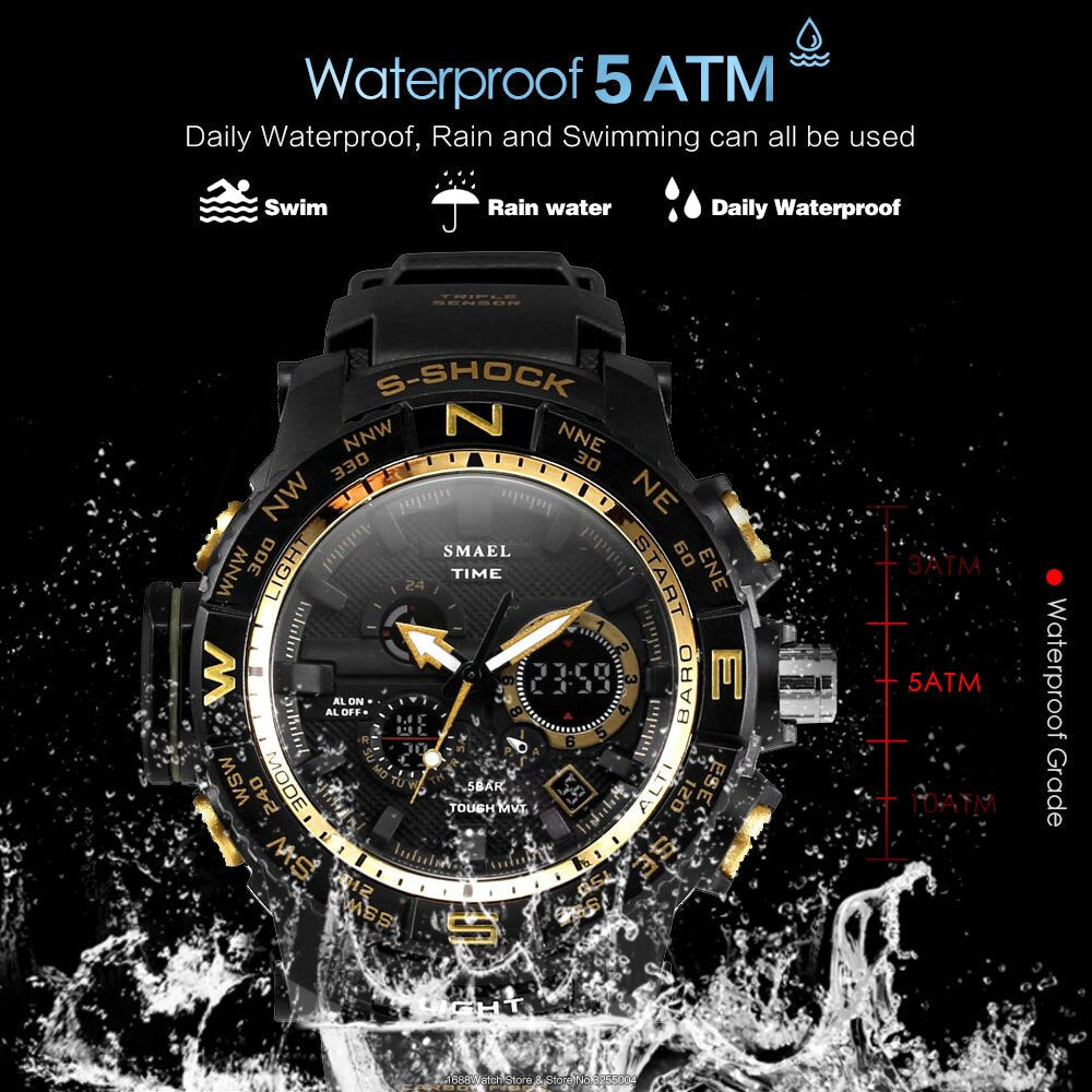 sengpan Orange Sport Digital Quartz Watch Men 50m Waterproof Luminous LED Display Wristwatch Auto Date Electronic Watches Man 1531