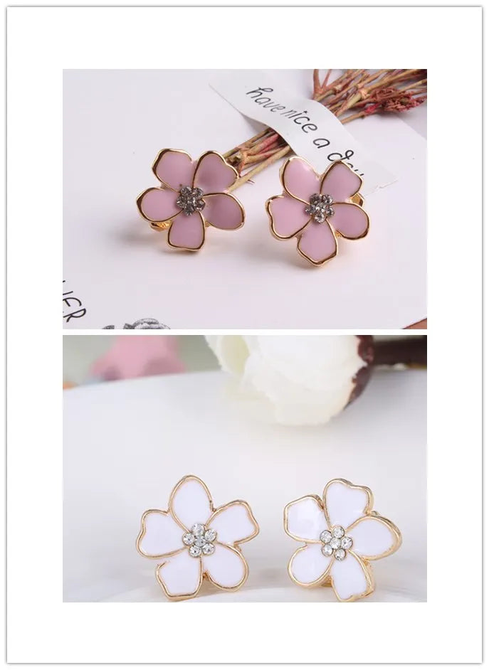 sengpan Korea Style Flower Shape Enamel Clip on Earrings Without Piercing for Girls Party Cute Lovely No Hole Ear Clip jewelry