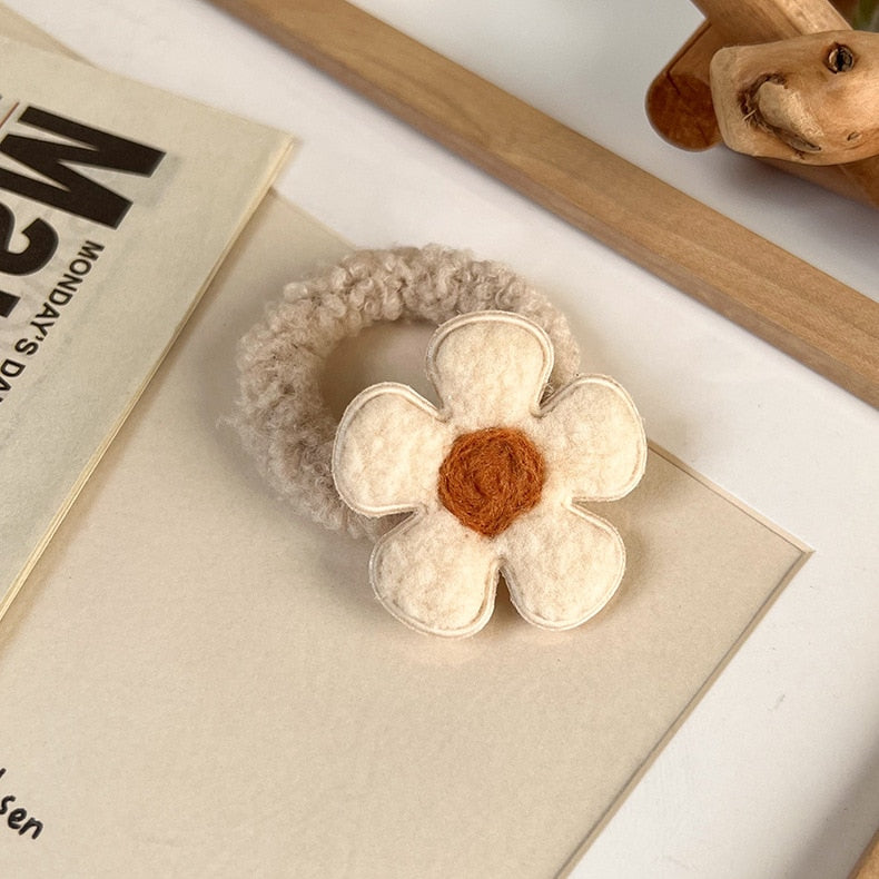 sengpan Winter Colorful Lamb Hair Flower Hair Ring Girl Heart Cute Sweet Hair Accessories Plush Rubber Band for Women Jewelry Gifts