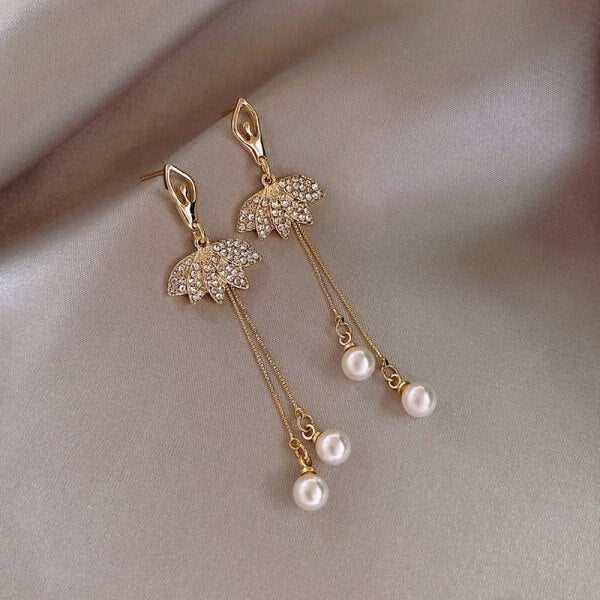 sengpan Christmas wishlist New Trendy Pearl Crystal Long Tassel Earrings For Women Gold Color Butterfly Earrings Pendientes Wedding Party Jewelry Gifts