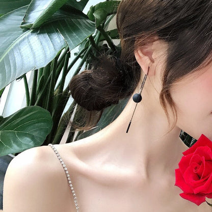 sengpan Christmas gifts ideas Long Tassels Earring Black Joker Contracted Metal Ball Drop Earrings Women Temperament Fashion Jewelry