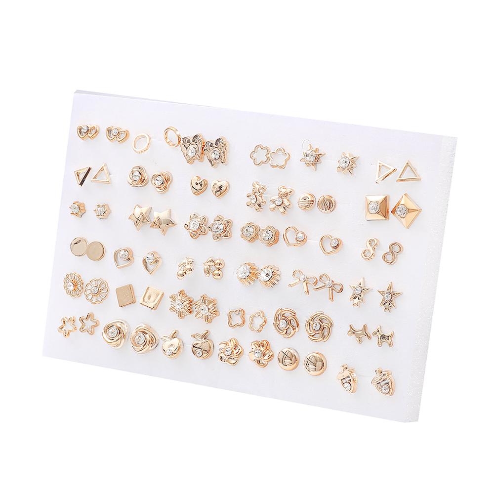 sengpan gifts for women  36Pairs/Set Gold Color Earrings Mixed Styles Rhinestone Flower Geometric Heart Star Plastic Stud Earrings Set For Women Jewelry