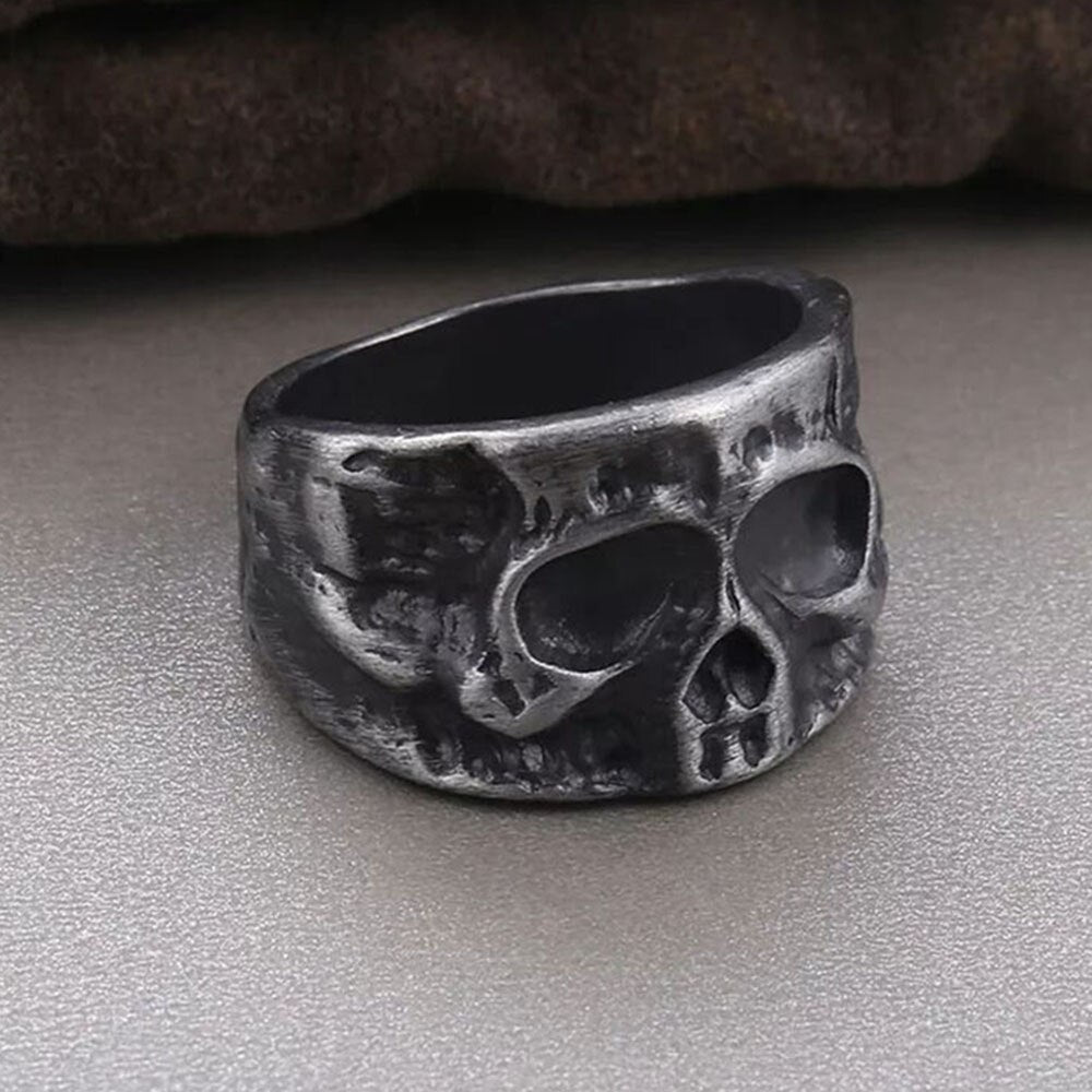 sengpan Retro Skull Ring Men's Large Solid Skull Design Round Gothic Punk Skull Men's Hip Hop Ring Gift