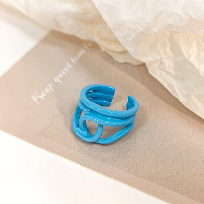 sengpan New Korea Style Simple Sweet Candy Color Acrylic Resin Twisted Ring Irregular Geometric Open Rings for Women