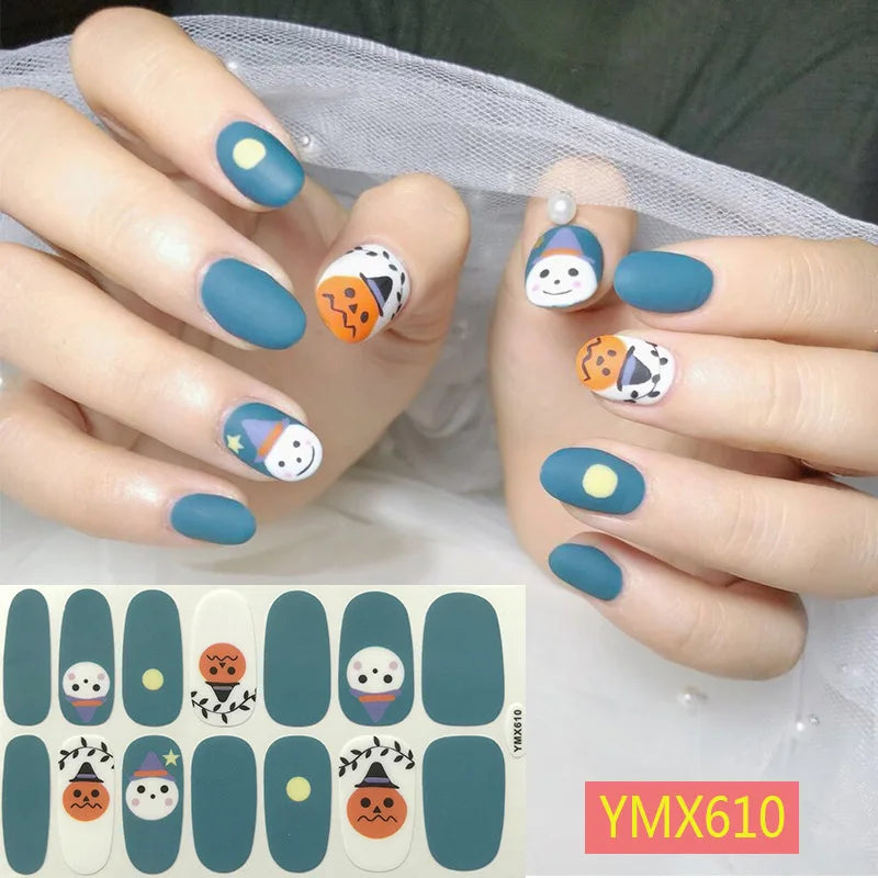 sengpan Baking Free Halloween Nail Stickers Full Sticker Fashion Nail Art Jewelry  Pumpkin Ghost Wholesale Applique Nail Sticker