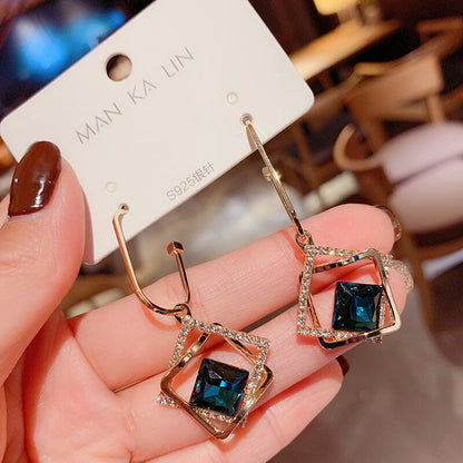 sengpan Korean fashionable temperament hollow-out geometric blue crystal earring new fashionable personality exaggerated earrings female