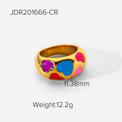 sengpan easter ifts for women Chunky Y2K Heart Enamel Rings Stainless Steel Women Jewelry Colorful Oil Dripping Finger Rings Wholesale Girls Gift