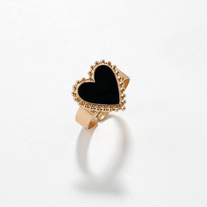 sengpan Trendy Simple Heart Rings for Women Gold Color Heart Adjustable Ring for Women Party Wedding Jewelry Accessories