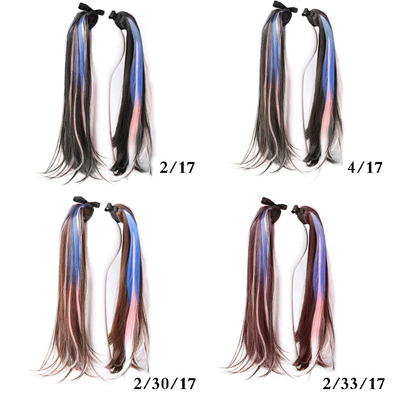 sengpan Synthetic Double Ponytail Highlighting Wig Female Bandage Wavy Hair COS Color Straight Ponytail Extension Natural Wig