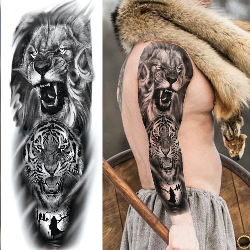 sengpan western jewelry for women Sexy Wolf Full Flower Arm Temporary Tattoo Stickers For Men Body Art Sleeve Tattoo Decals Girl Women Waterproof Tatoo Fox Legs