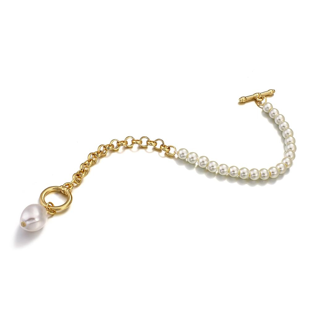 sengpan New Imitation Pearls Gold Color Metal Link Chain Bracelets for Women Fashion Charms Bracelet Summer Party Jewelry