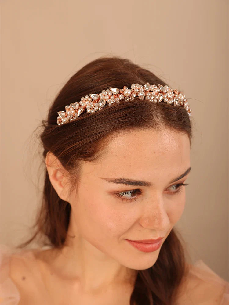 sengpan Trendy Preal Rhinestone Bridal Crown Diamonds Handmade Wedding Hair Accessories Bridesmaid Hair Jewelry Tiaras Fashion Headdress