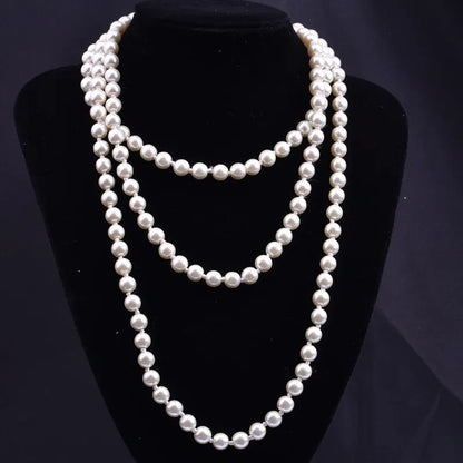 sengpan 1.5m -8mm fashion glass imitation pearl necklace women's simple knot multi-layer long sweater chain clothing accessories