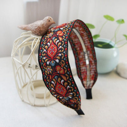 sengpan Bohemian Embroider Flowers Headband For Women Girls Hair Accessories Hairband Ethnic Wide Korean Bows Wholesale