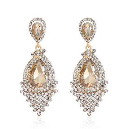 sengpan Champagne Crystal Earrings Gold Color Jewelry Fashion Female Bricons Wedding Long Big Drop Earrings For Women