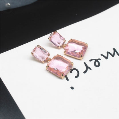 sengpan Korean New Design Fashion Jewelry Double Square Earrings Luxury Transparent Glass Crystal Party Earrings for women gift