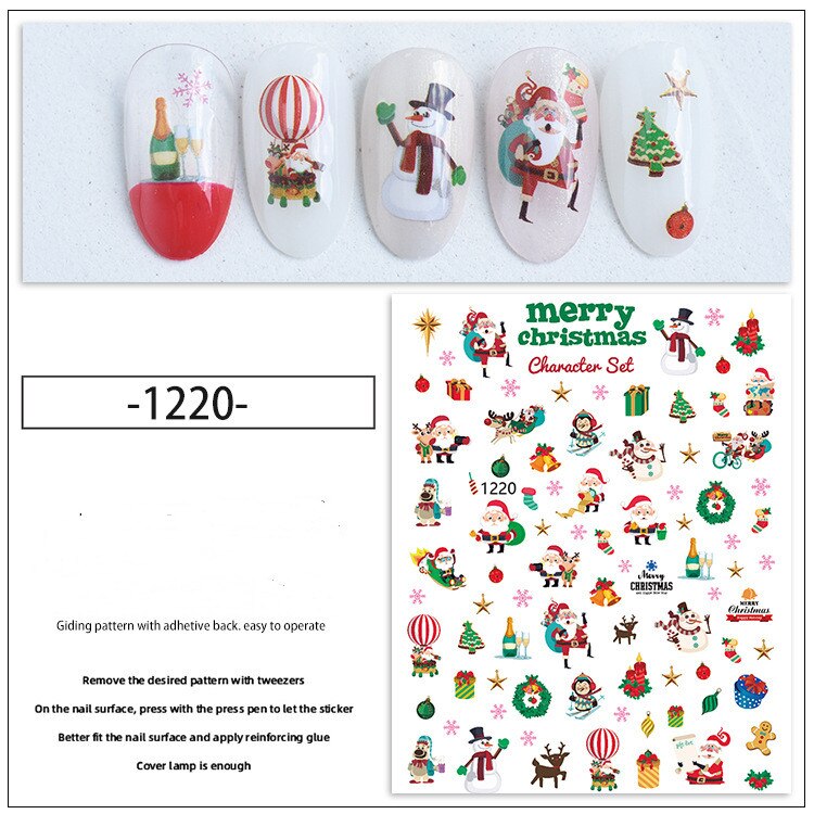 sengpan New Christmas Nail Slider Santa Elk Snowman  New Year Nail Design Big Size Full Cover Water Nail Transfer Cartoon Winter Decal