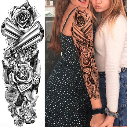 sengpan Sexy Full Arm Temporary Tattoos Sticker For Women Men Adult Gun Nun Vines Realistic Fake Tattoo Sleeves Large Tatoos Paste