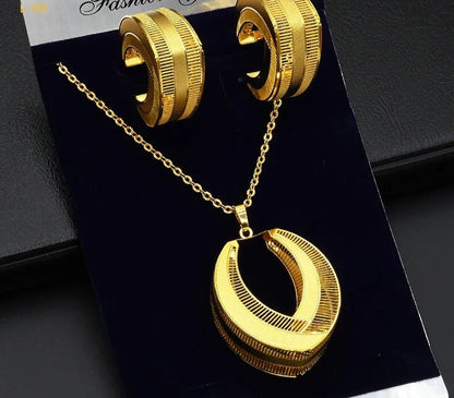 sengpan - Ethiopian Fashion Necklace Earrings Jewelry Set New Pendant Necklace Sets For Women Moroccan Wedding Party Gifts