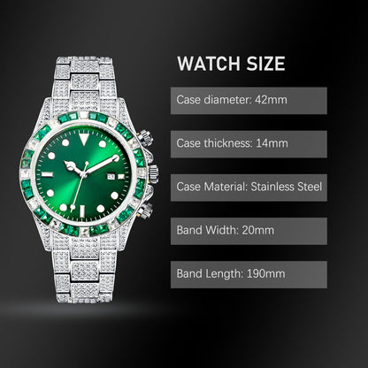 sengpan watches on sale Disaster Prevention Jewelry Watch For Men Classic AAA Iced Diamond Watches With Green Baguette Bezel Luminous Waterproof Clock Luxury Gifts For Men FREE SHIPPING