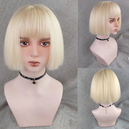 sengpan Women's Short wig Synthetic Short Straight BOb Wigs With Air Bangs Daily Wear Heat-Resistant Wig Cosplay Short Bob Wig