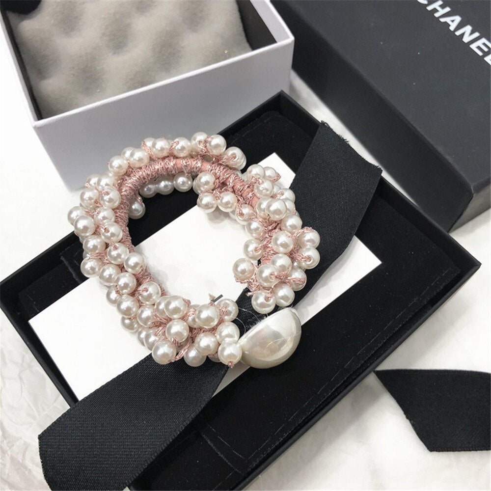 sengpan Women  Scrunchies Hair Ties Elastic Rubber Bands Adult Pearl Bow Knot Bear Animal Fashion Girl Korean Accessories Lady Wholesale