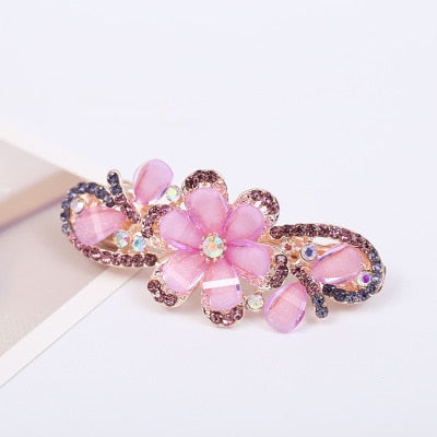 sengpan Barrette For Women Girl Rhinestone Crystal Big Hair Clip Hairpin Rose Peacock Flower Floral Head Accessories Wholesale